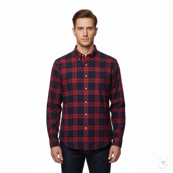 Ralph Lauren Mens Red/Black Cotton Plaid Button-Down Shirt Size L - Picture 8 of 8